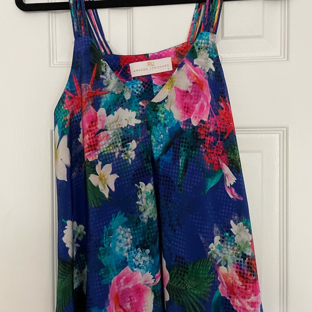Amanda Uprichard Floral Silk Blue and Pink Top